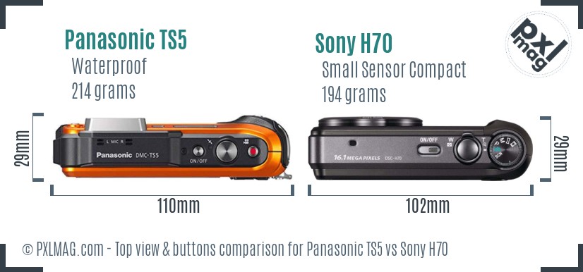 Panasonic TS5 vs Sony H70 top view buttons comparison
