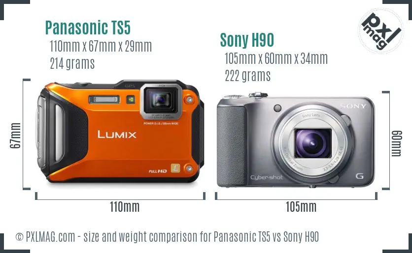 Panasonic TS5 vs Sony H90 size comparison
