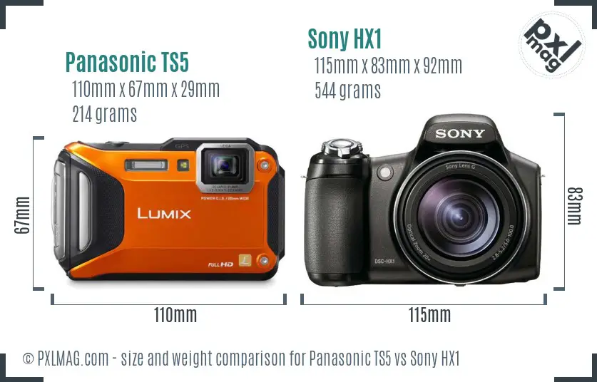 Panasonic TS5 vs Sony HX1 size comparison