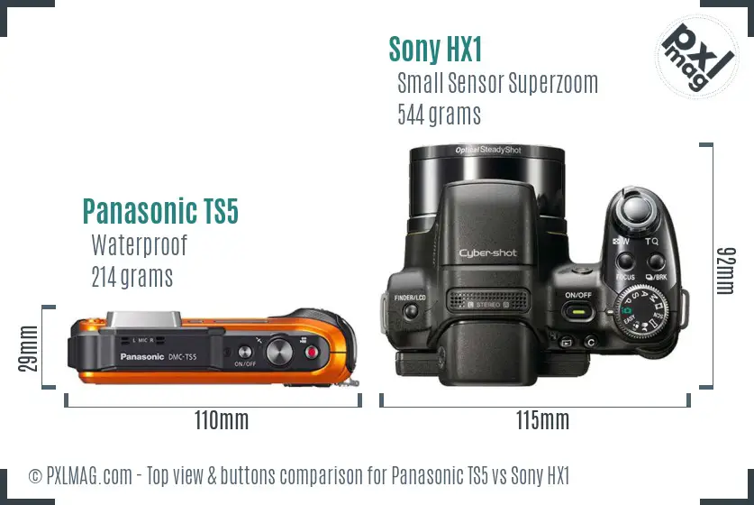 Panasonic TS5 vs Sony HX1 top view buttons comparison