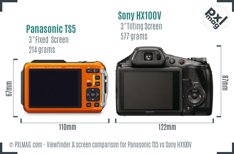 Panasonic TS5 vs Sony HX100V Screen and Viewfinder comparison