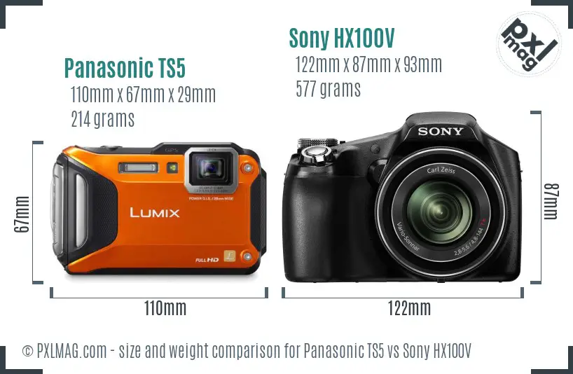 Panasonic TS5 vs Sony HX100V size comparison