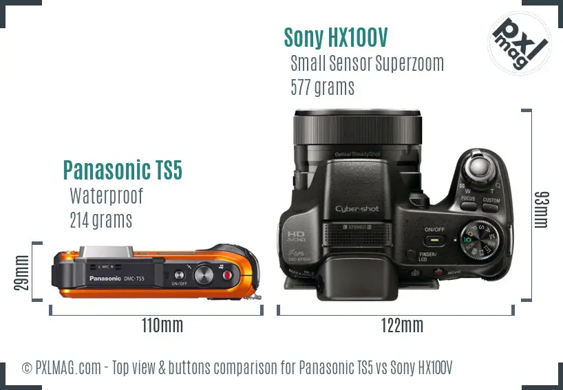 Panasonic TS5 vs Sony HX100V top view buttons comparison