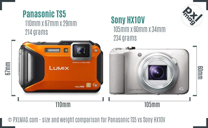 Panasonic TS5 vs Sony HX10V size comparison