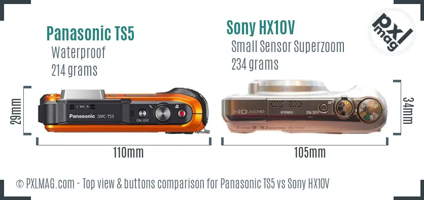 Panasonic TS5 vs Sony HX10V top view buttons comparison