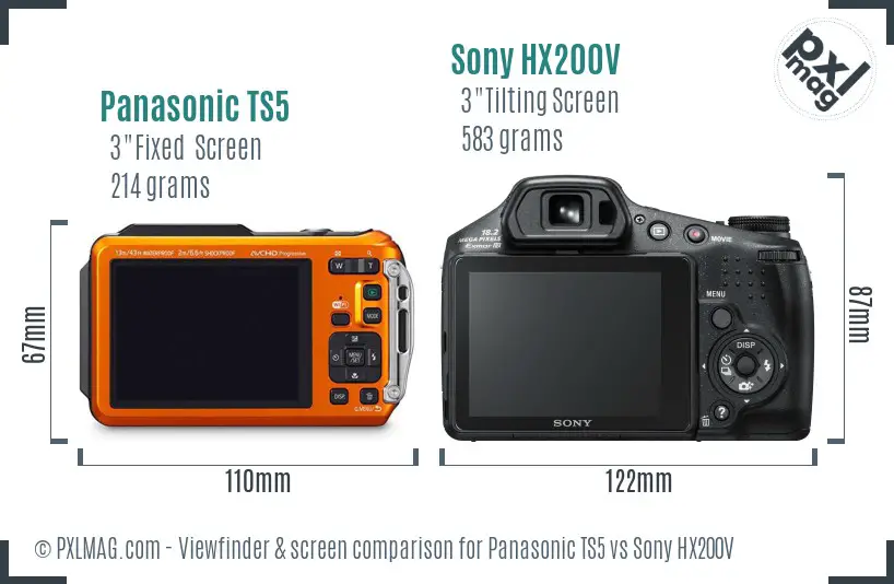 Panasonic TS5 vs Sony HX200V Screen and Viewfinder comparison