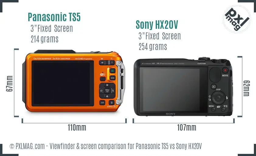 Panasonic TS5 vs Sony HX20V Screen and Viewfinder comparison