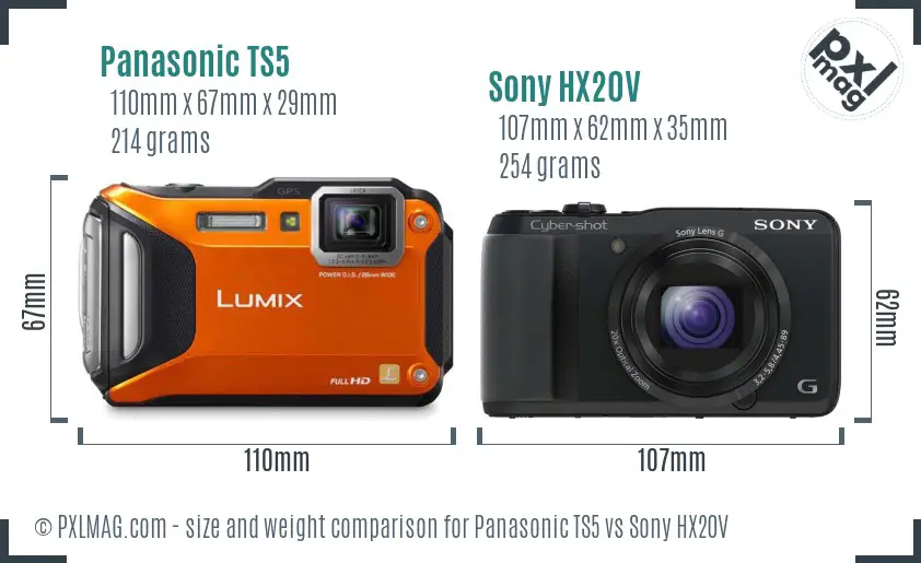 Panasonic TS5 vs Sony HX20V size comparison