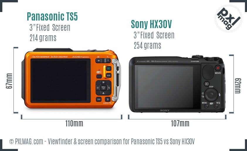 Panasonic TS5 vs Sony HX30V Screen and Viewfinder comparison