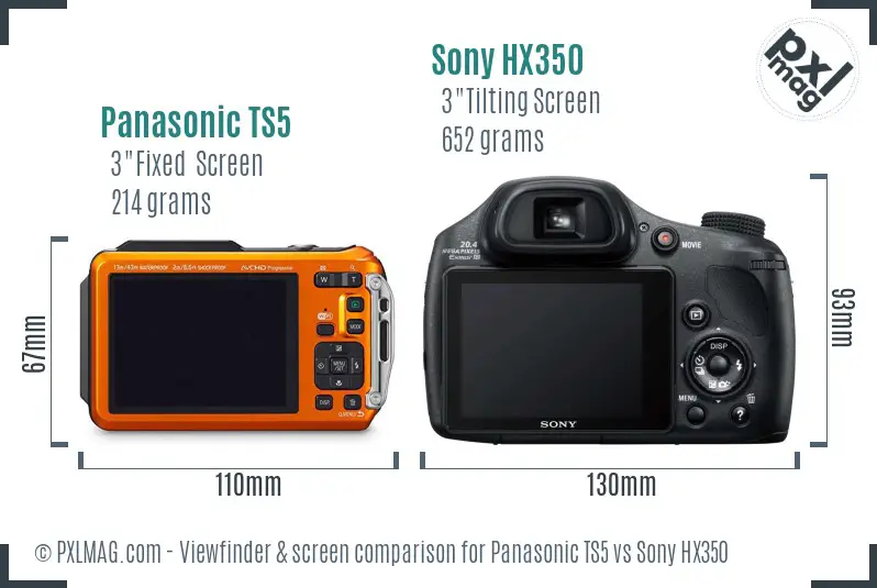 Panasonic TS5 vs Sony HX350 Screen and Viewfinder comparison