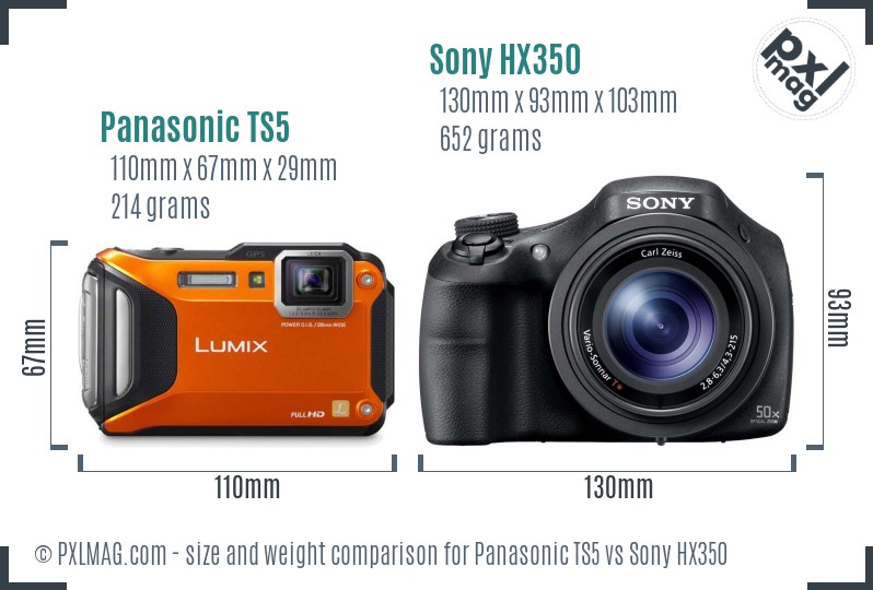 Panasonic TS5 vs Sony HX350 size comparison