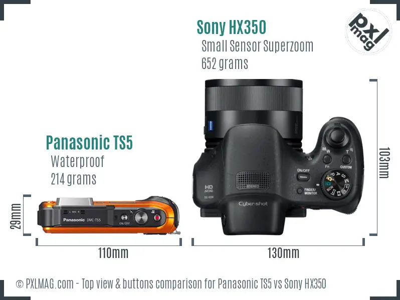 Panasonic TS5 vs Sony HX350 top view buttons comparison