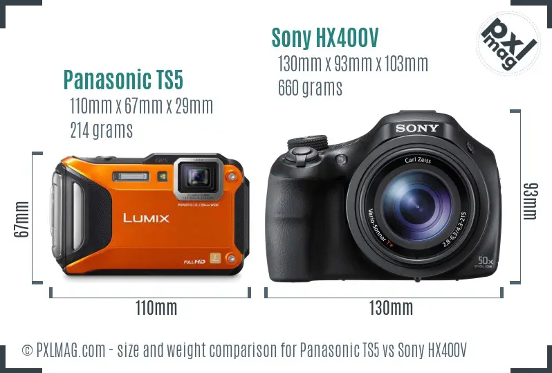 Panasonic TS5 vs Sony HX400V size comparison Panasonic TS5 vs Sony HX400V size comparison