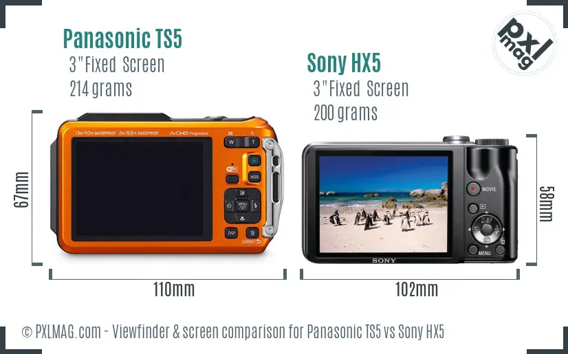Panasonic TS5 vs Sony HX5 Screen and Viewfinder comparison
