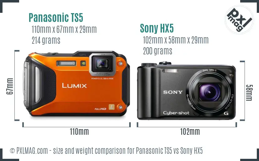 Panasonic TS5 vs Sony HX5 size comparison
