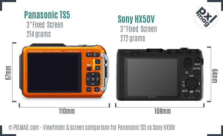 Panasonic TS5 vs Sony HX50V Screen and Viewfinder comparison
