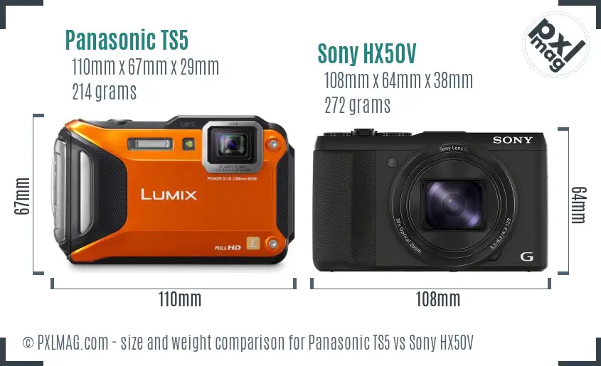 Panasonic TS5 vs Sony HX50V size comparison