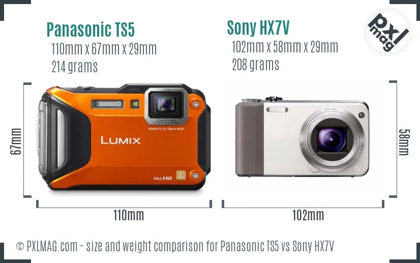 Panasonic TS5 vs Sony HX7V size comparison