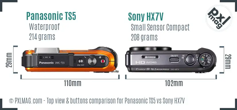 Panasonic TS5 vs Sony HX7V top view buttons comparison
