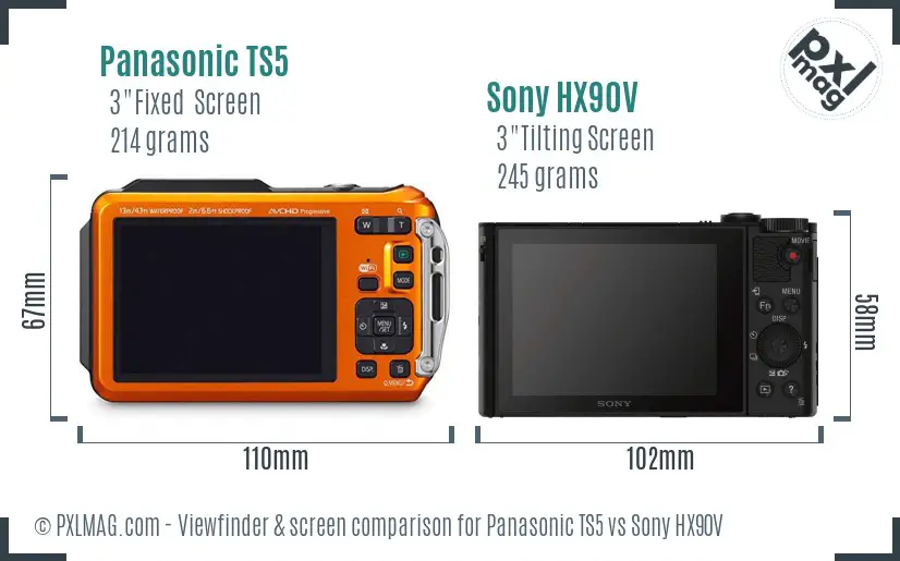 Panasonic TS5 vs Sony HX90V Screen and Viewfinder comparison