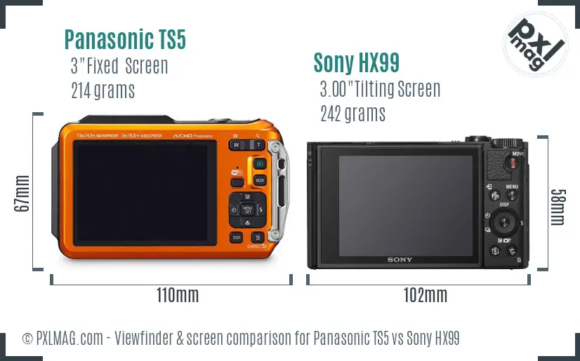 Panasonic TS5 vs Sony HX99 Screen and Viewfinder comparison