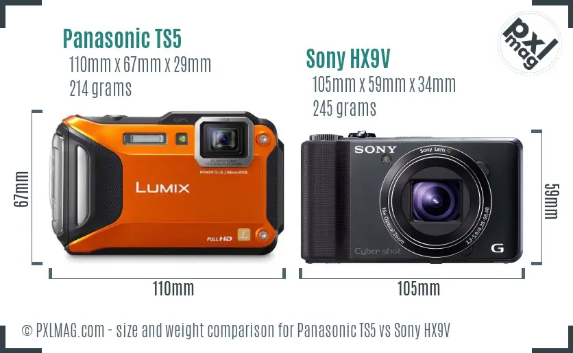 Panasonic TS5 vs Sony HX9V size comparison Panasonic TS5 vs Sony HX9V size comparison