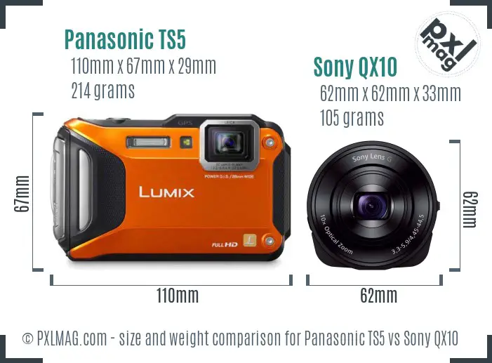 Panasonic TS5 vs Sony QX10 size comparison