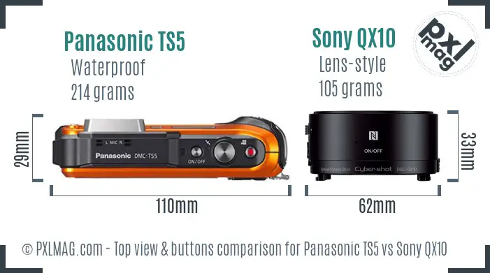 Panasonic TS5 vs Sony QX10 top view buttons comparison