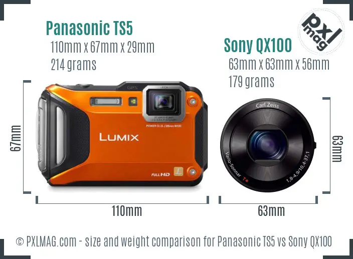 Panasonic TS5 vs Sony QX100 size comparison Panasonic TS5 vs Sony QX100 size comparison