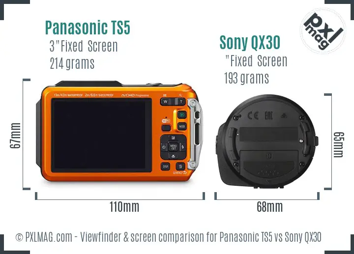 Panasonic TS5 vs Sony QX30 Screen and Viewfinder comparison Panasonic TS5 vs Sony QX30 Screen and Viewfinder comparison