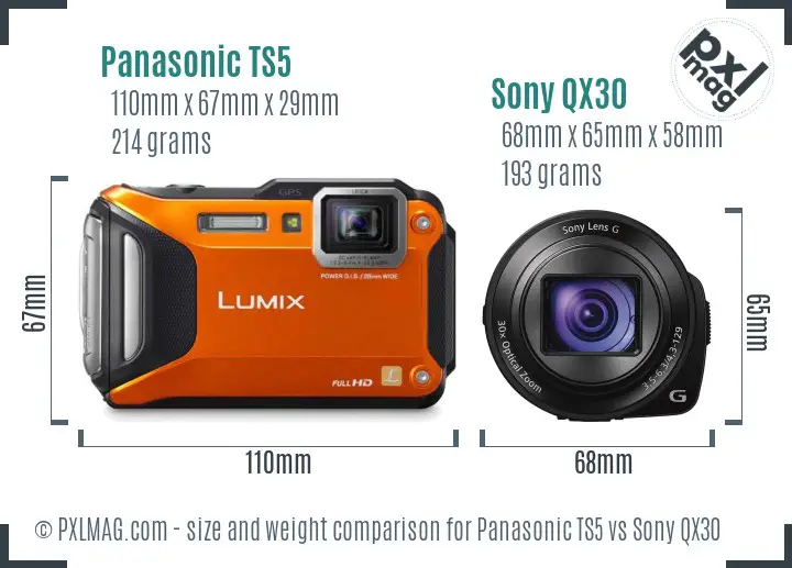 Panasonic TS5 vs Sony QX30 size comparison Panasonic TS5 vs Sony QX30 size comparison