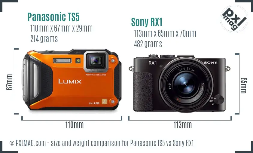 Panasonic TS5 vs Sony RX1 size comparison