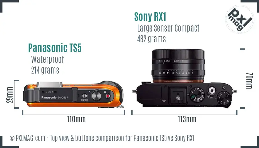 Panasonic TS5 vs Sony RX1 top view buttons comparison