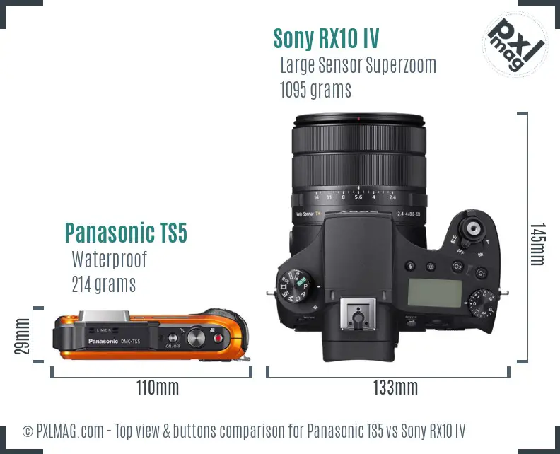 Panasonic TS5 vs Sony RX10 IV top view buttons comparison