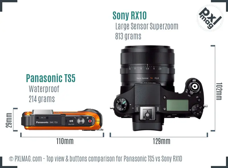 Panasonic TS5 vs Sony RX10 top view buttons comparison