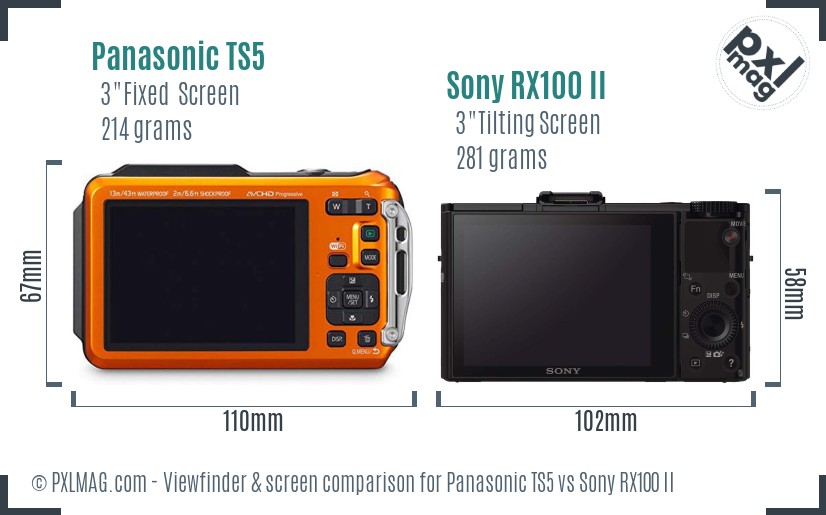 Panasonic TS5 vs Sony RX100 II Screen and Viewfinder comparison
