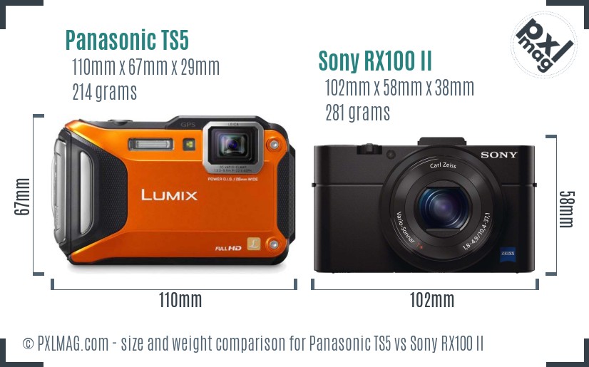 Panasonic TS5 vs Sony RX100 II size comparison