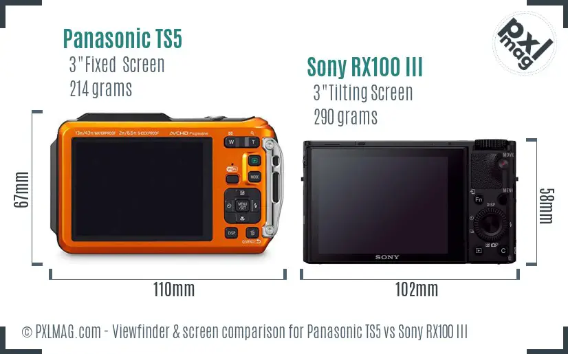 Panasonic TS5 vs Sony RX100 III Screen and Viewfinder comparison