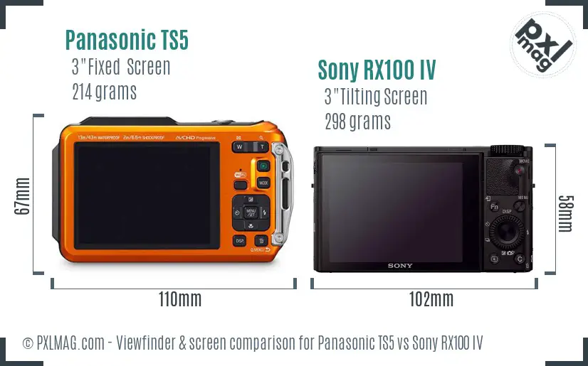 Panasonic TS5 vs Sony RX100 IV Screen and Viewfinder comparison
