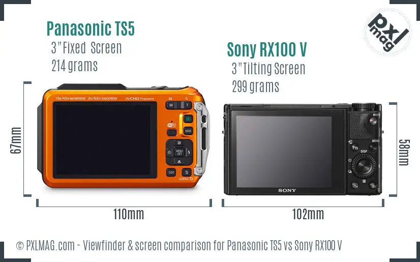 Panasonic TS5 vs Sony RX100 V Screen and Viewfinder comparison