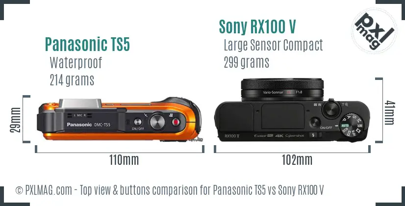 Panasonic TS5 vs Sony RX100 V top view buttons comparison