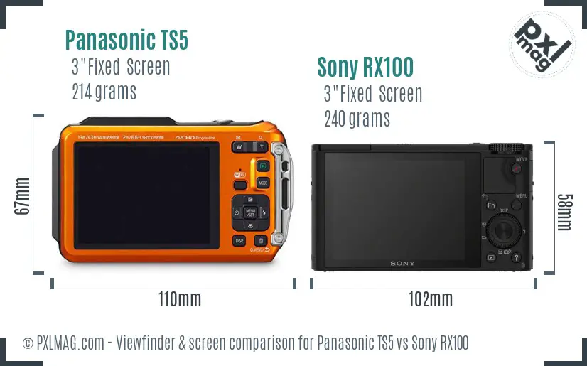 Panasonic TS5 vs Sony RX100 Screen and Viewfinder comparison