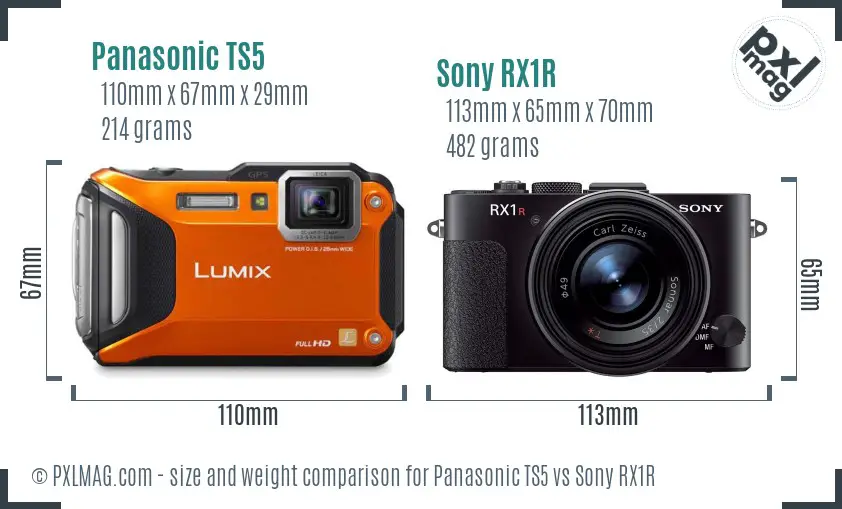 Panasonic TS5 vs Sony RX1R size comparison