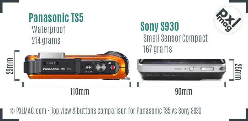 Panasonic TS5 vs Sony S930 top view buttons comparison