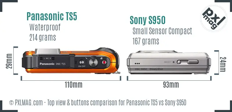 Panasonic TS5 vs Sony S950 top view buttons comparison