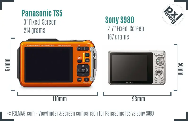 Panasonic TS5 vs Sony S980 Screen and Viewfinder comparison
