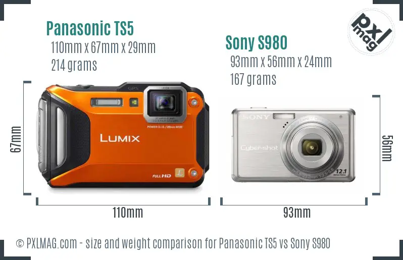Panasonic TS5 vs Sony S980 size comparison