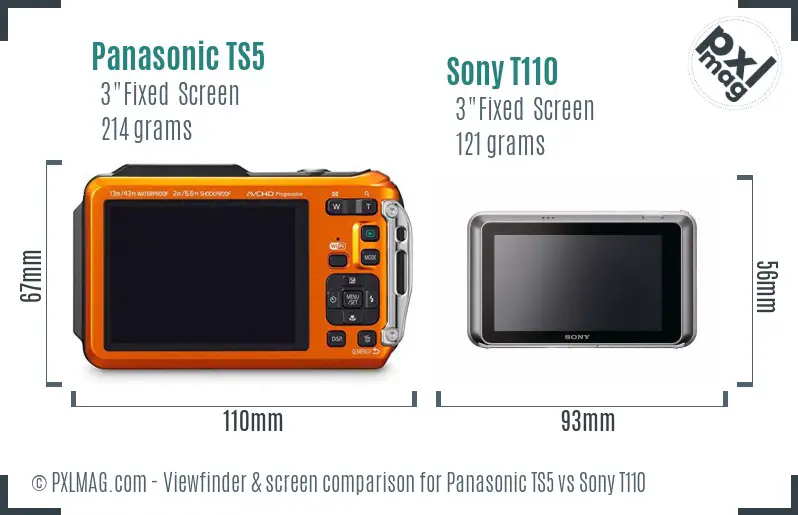 Panasonic TS5 vs Sony T110 Screen and Viewfinder comparison