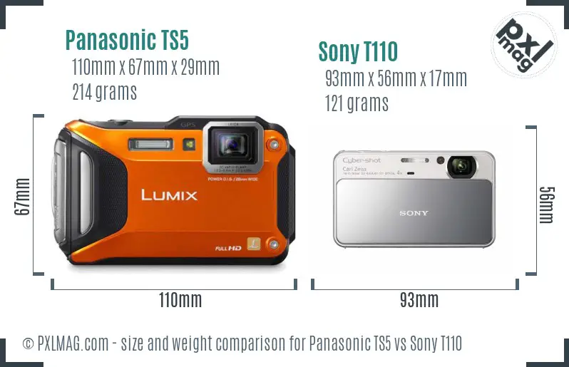 Panasonic TS5 vs Sony T110 size comparison