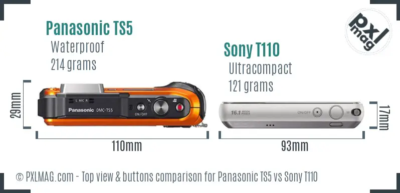 Panasonic TS5 vs Sony T110 top view buttons comparison
